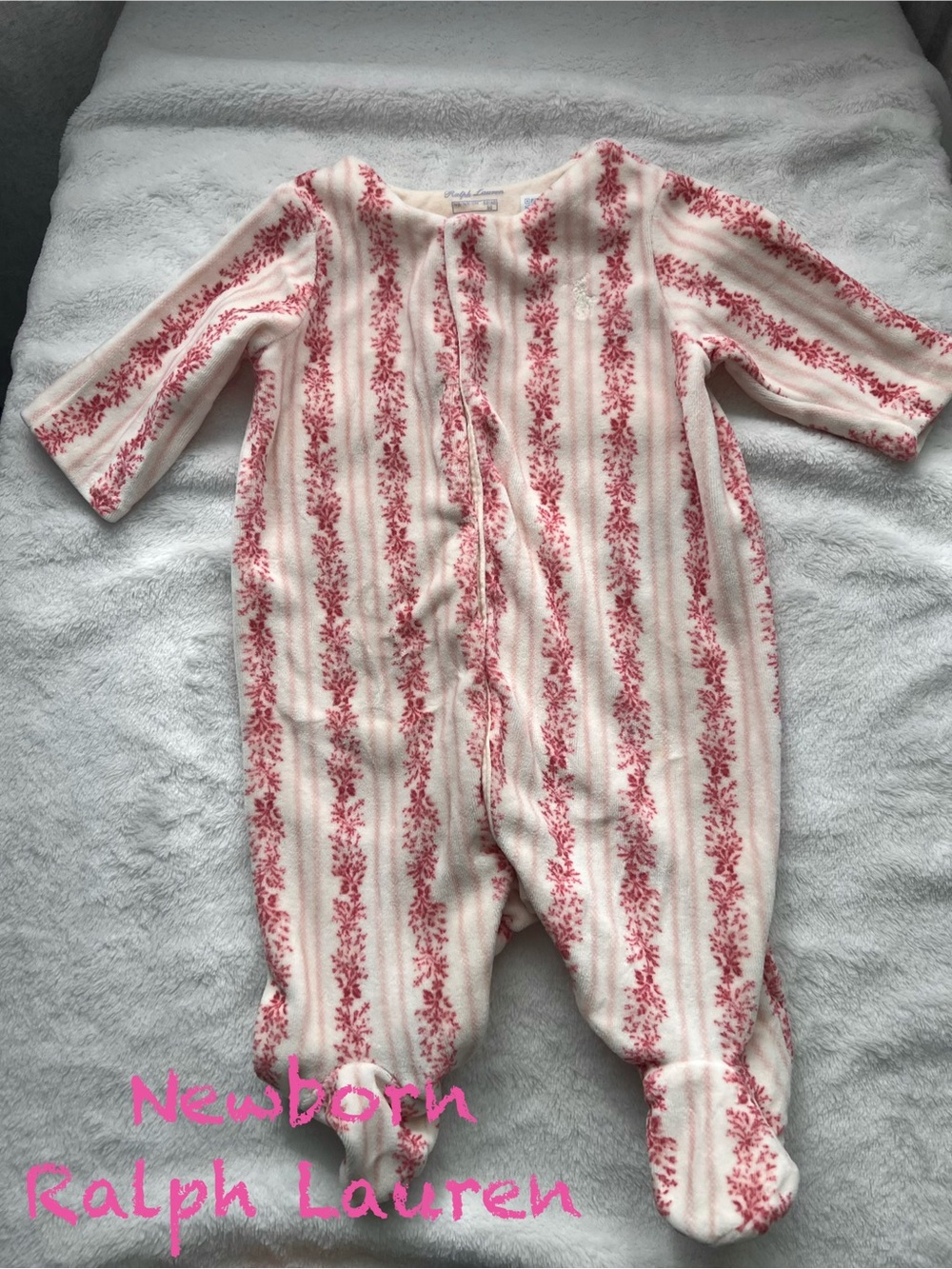 Ralph Lauren Pink and Cream Floral Stripe Footed One-Piece